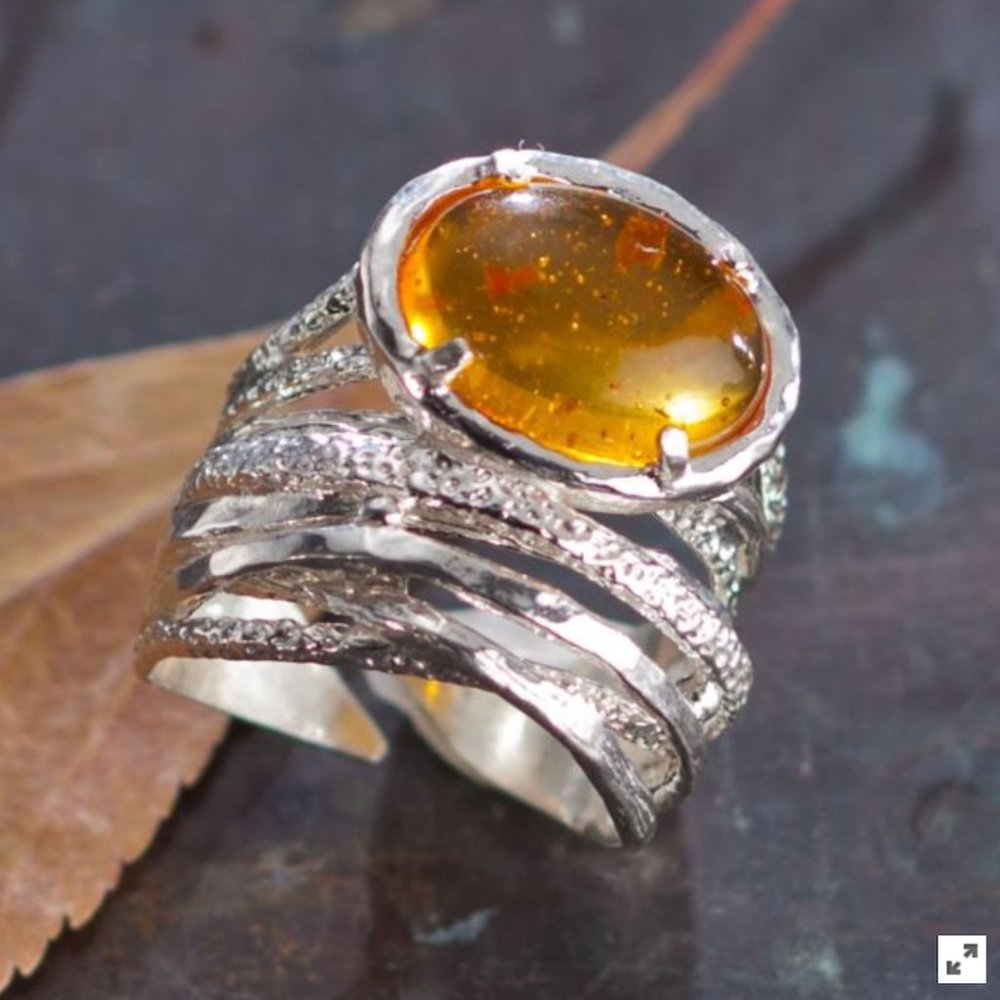 Avi Soffer's Amber & Sterling Silver Strands Adjustable Ring